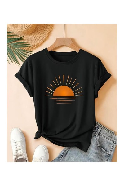 CLASSY.MODA Unisex Μαύρο μπλουζάκι με στάμπα oversize Streetwear Άνετη εφαρμο...