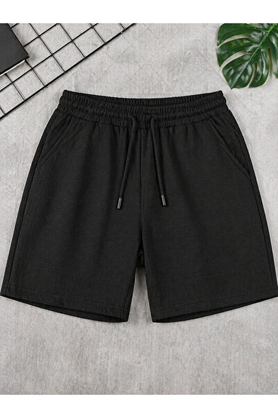 COZYWEAR شورت رجالي أسود مطبوع بقصة مريحة وخصر مطاطي، شورت رياضي يومي