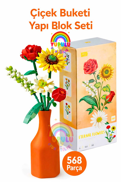 YUPULU Loz Çiçek Buketi Blok Seti Mini 568 Parça LZ1659–33 cm Çiçek Buketi De...
