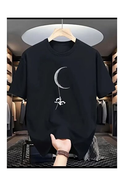 CLASSY.MODA Unisex Μαύρο μπλουζάκι με στάμπα oversize Streetwear Άνετη εφαρμο...