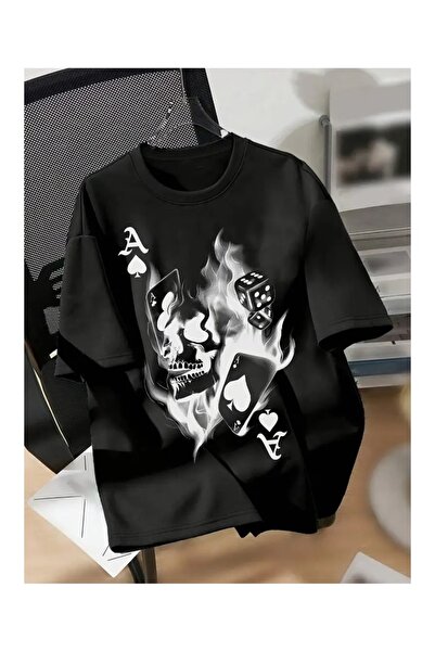 CLASSY.MODA Unisex Μαύρο μπλουζάκι με στάμπα oversize Streetwear Άνετη εφαρμο...