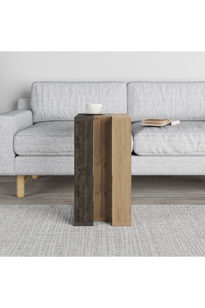 Mourah Home Muju C End Table 30cm W- Dark Brown/Hitit/Sapphire Oak