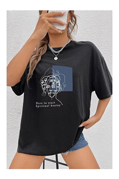 CLASSY.MODA Unisex Μαύρο μπλουζάκι με στάμπα oversize Streetwear Άνετη εφαρμο...