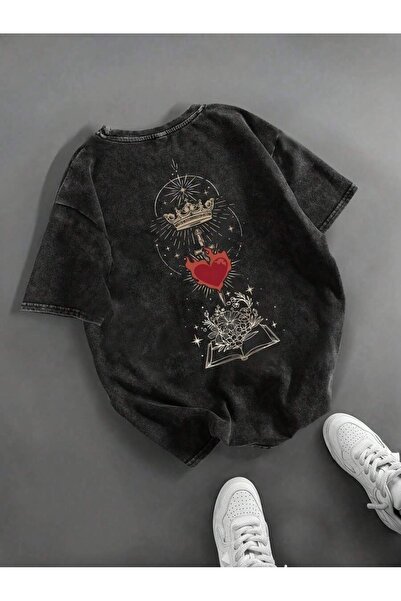 CLASSY.MODA Unisex Μαύρο μπλουζάκι με στάμπα oversize Streetwear Άνετη εφαρμο...