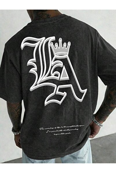 CLASSY.MODA Unisex Μαύρο μπλουζάκι με στάμπα oversize Streetwear Άνετη εφαρμο...