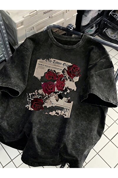 CLASSY.MODA Unisex Μαύρο μπλουζάκι με στάμπα oversize Streetwear Άνετη εφαρμο...