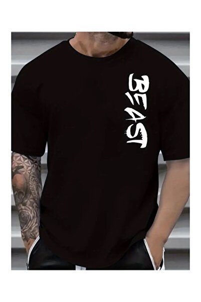 CLASSY.MODA Unisex Μαύρο μπλουζάκι με στάμπα oversize Streetwear Άνετη εφαρμο...