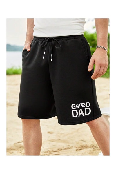 CLASSY.MODA Ανδρικό μαύρο σορτς με στάμπα, άνετη εφαρμογή, ελαστική μέση, καθ...