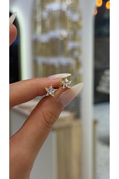 SU PERİSİ TAKI BİJUTERİ XUPİNG KARARMAZ 14K GOLD TEK TAŞLI YILDIZ KÜPE