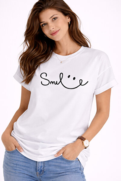 NEVERMIND Unisex T-Shirt Smile Printed Basic Oversize Daily Comfortable 100%