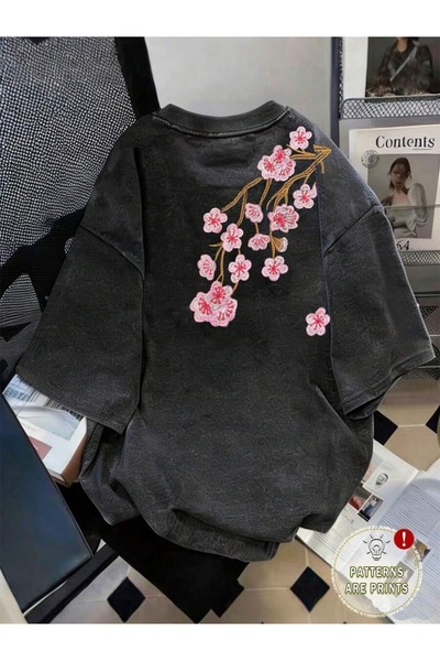 CLASSY.MODA Unisex Μαύρο μπλουζάκι με στάμπα oversize Streetwear Άνετη εφαρμο...