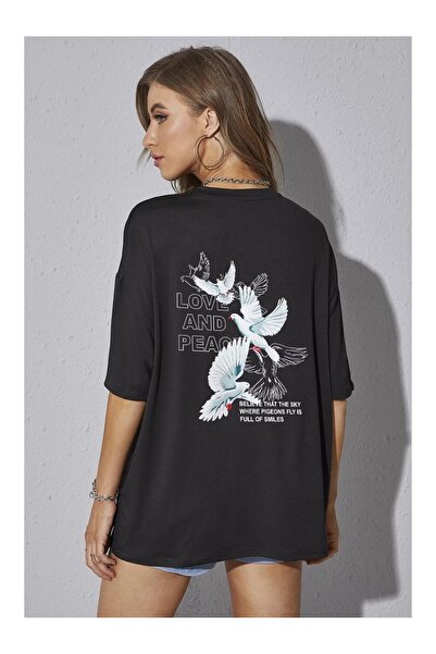 CLASSY.MODA Unisex Μαύρο μπλουζάκι με στάμπα oversize Streetwear Άνετη εφαρμο...