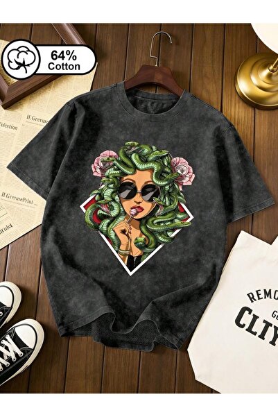 CLASSY.MODA Unisex Μαύρο μπλουζάκι με στάμπα oversize Streetwear Άνετη εφαρμο...