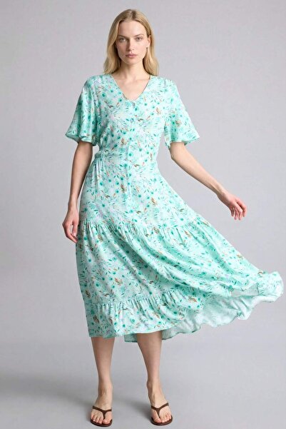 DeFacto Φόρεμα με κοντό μανίκι σε γραμμή Α με στάμπα και λαιμόκοψη V H3362AX26SM