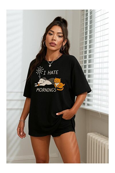 CLASSY.MODA Unisex Μαύρο μπλουζάκι με στάμπα oversize Streetwear Άνετη εφαρμο...