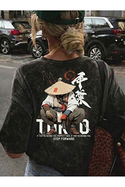 CLASSY.MODA Unisex Μαύρο μπλουζάκι με στάμπα oversize Streetwear Άνετη εφαρμο...