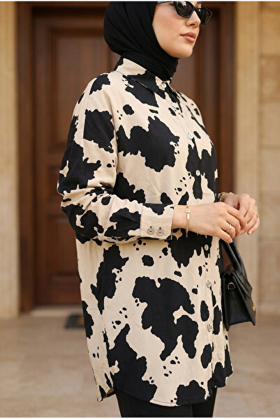 Kirazca Butik Γυναικείο πουκάμισο με μοτίβο αντίθεσης υψηλής ποιότητας, μεγάλ...