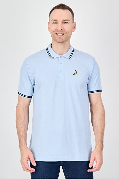 Brave Soul Men Regular Fit Short Sleeve Embroidered Logo Polo Shirt, Pale Blue