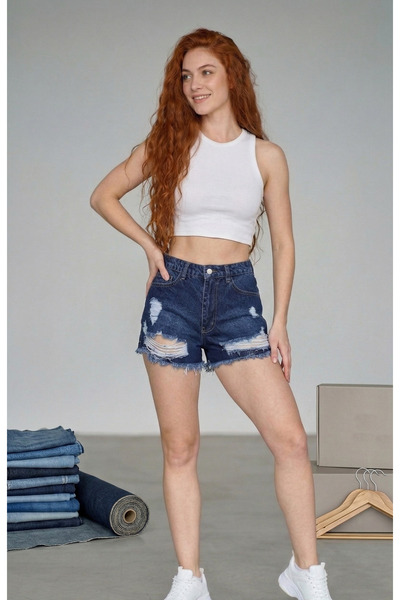 REDZARRAM Μπλε Μίνι Τζιν Σορτς