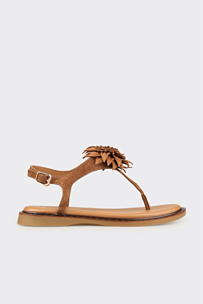 Elle Shoes Taba Deri Kadın Sandalet