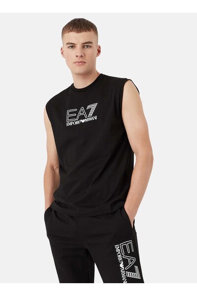EA7 Siyah Erkek Slim Fit Logo Baskılı Atlet TRAIN VISIBILITY TANK