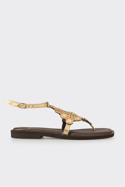 Elle Shoes Gold Deri Kadın Sandalet