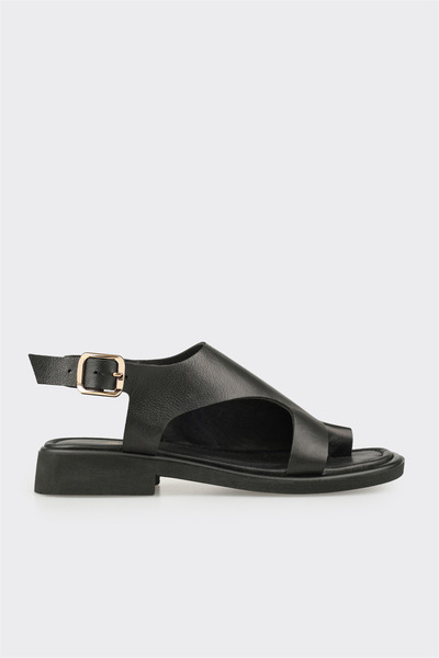 Elle Shoes Siyah Deri Kadın Parmak Arası Sandalet