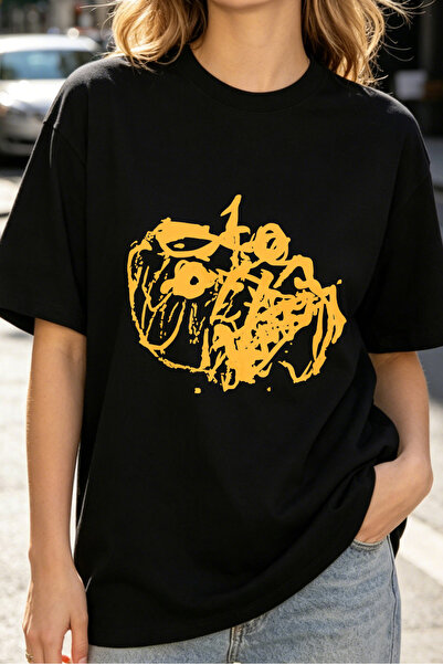 Fleck Womens T Shirts Abstract Art Print Casual Style Black Yellow Design