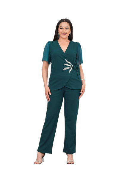 rotop Κομψό Κοστούμι, Καμέλια, Παντελόνι και Μπλούζα με Πολύτιμες Λεπτομέρειες