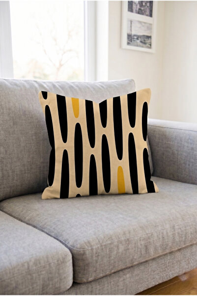 Hayal Dekoratif Modern Geometrik Zebra Desen Sarı Zeminli Enerjik ve Yaz Temalı Dijital Baskılı 4'lü Kırlent Kılıfı
