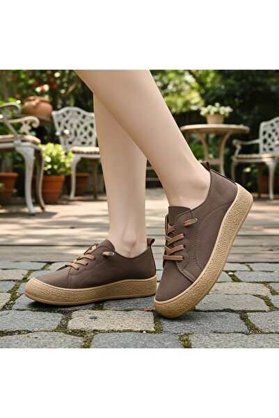 MİNAHOBİ Γνήσιο δέρμα Nubuck Brown Slip-On Γυναικεία Παπούτσια