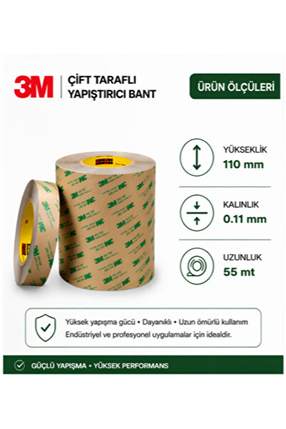 3M 468MP Çift Taraflı Transfer Bant 110 mm x 55 mt Süper Güçlü Yapıştırıcı 0....