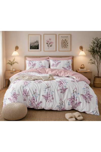 MyStory Home Double Duvet Cover Set with Elastic Sheets Rose Pink