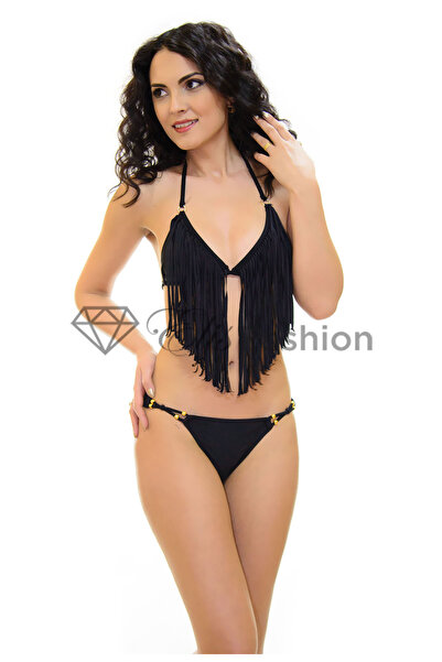 Elis Fashion Black Swimsuit with Fringed
