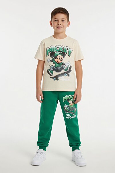 Cansın Mini Green Skateboarder Character Printed T-Shirt Boys' Tracksuit Set ...