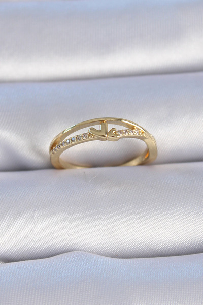 silky glows Stylish Gold Color Zircon Stone Heart Model Women's Ring - Elegan...