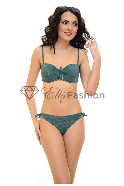 Elis Fashion Costum de Baie verde din doua piese cu fir stralucitor