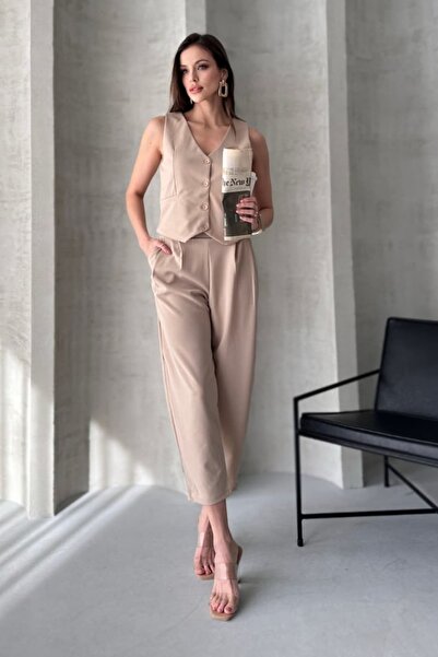 lady special Harem Vest Pants Set Stone
