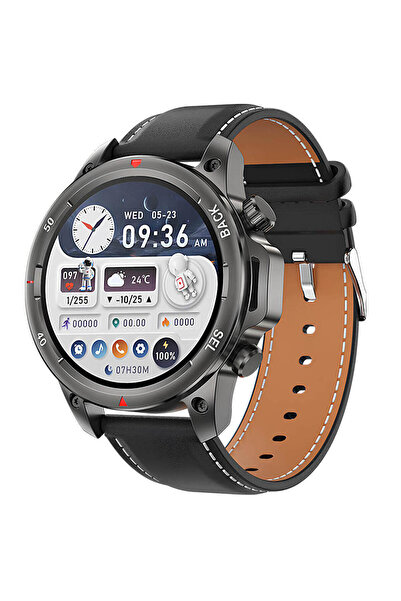 Microwear DK 68 Έξυπνο ρολόι με μετρητή καρδιακών παλμών (Μαύρο δέρμα)