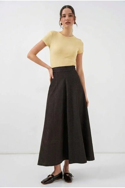 hazelin Γυναικεία Καφέ Ψηλόμεση Μακριά Τζιν Φούστα HZL26W-BD180661