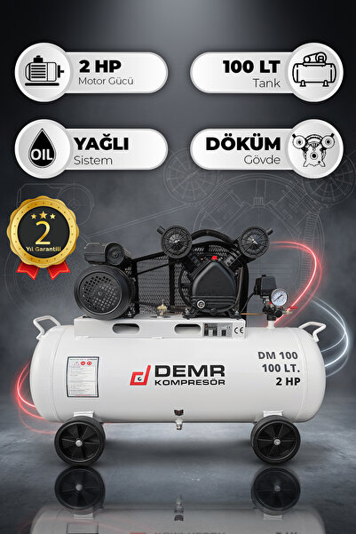 Demr Kompresör Hava Kompresörü Pistonlu 100 Lt 2 Kafa 8 Bar 2 Hp IDM100