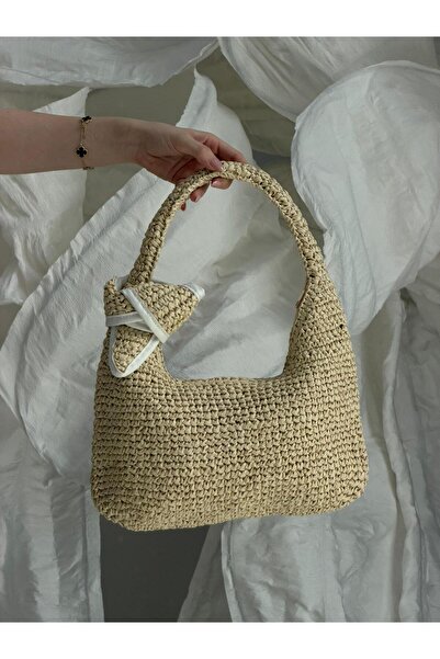 Luminos Butik Μπεζ ψάθινη τσάντα με λεπτομέρεια κόμπου CNT1193