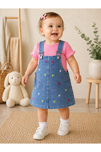 EYMİRGİYİM Colorful Heart Embroidered 2-Piece Set for Baby Girl