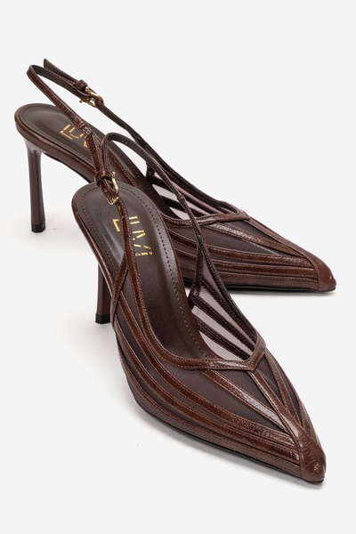 LuviShoes Ylena Brown Transparent Mesh Detailed Women's Thin Heeled Shoes