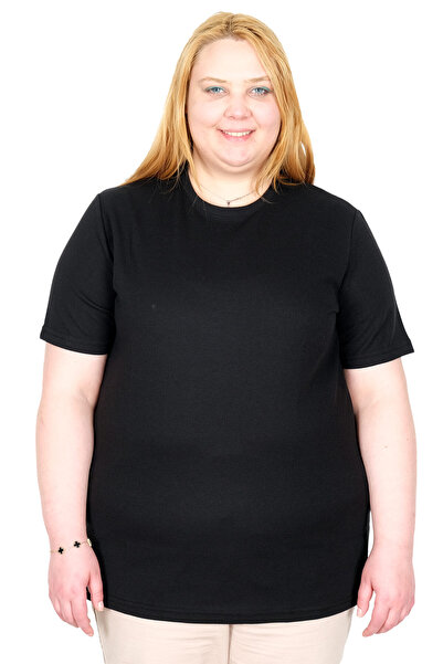 ModeXL Mode XL Real Big Size Γυναικείο T-Shirt με υφή βάφλας 20033 ΜΑΥΡΟ