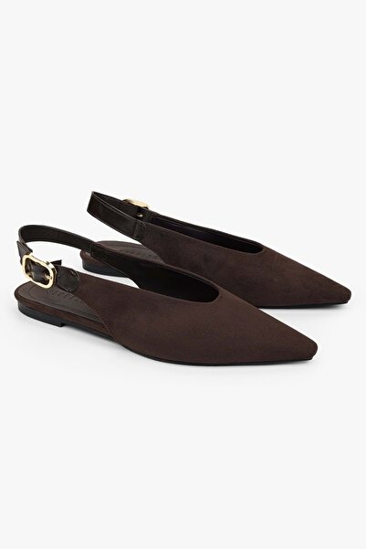 Shoeberry Γυναικείες μπαλαρίνες Jazzy Brown Suede με μυτερή μύτη