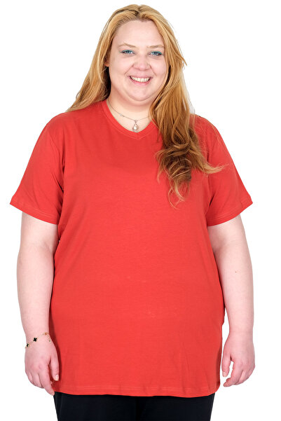 ModeXL Mode XL Real Big Size Γυναικείο T-Shirt Lycra με λαιμόκοψη V 20150 MERCAN