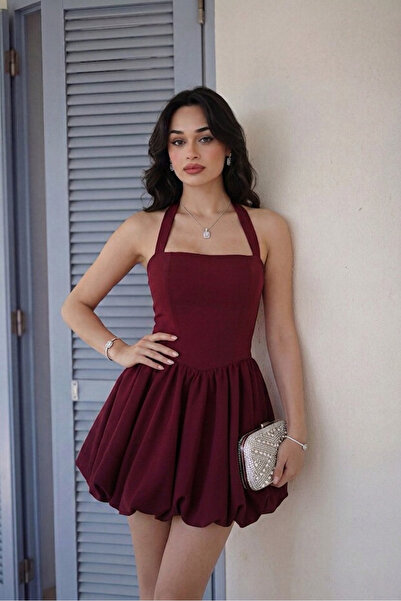 ALFUDO Moda Collection Γυναικείο βραδινό φόρεμα με βολάν και λουράκι στο λαιμ...