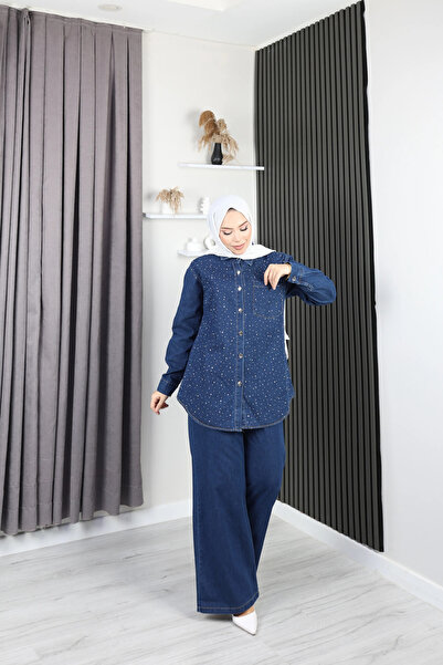 TATULA Stone Detailed Double Denim Set