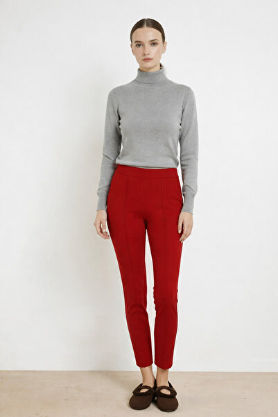 Triko Mısırlı Red Ribbed Stitched Women's Trousers